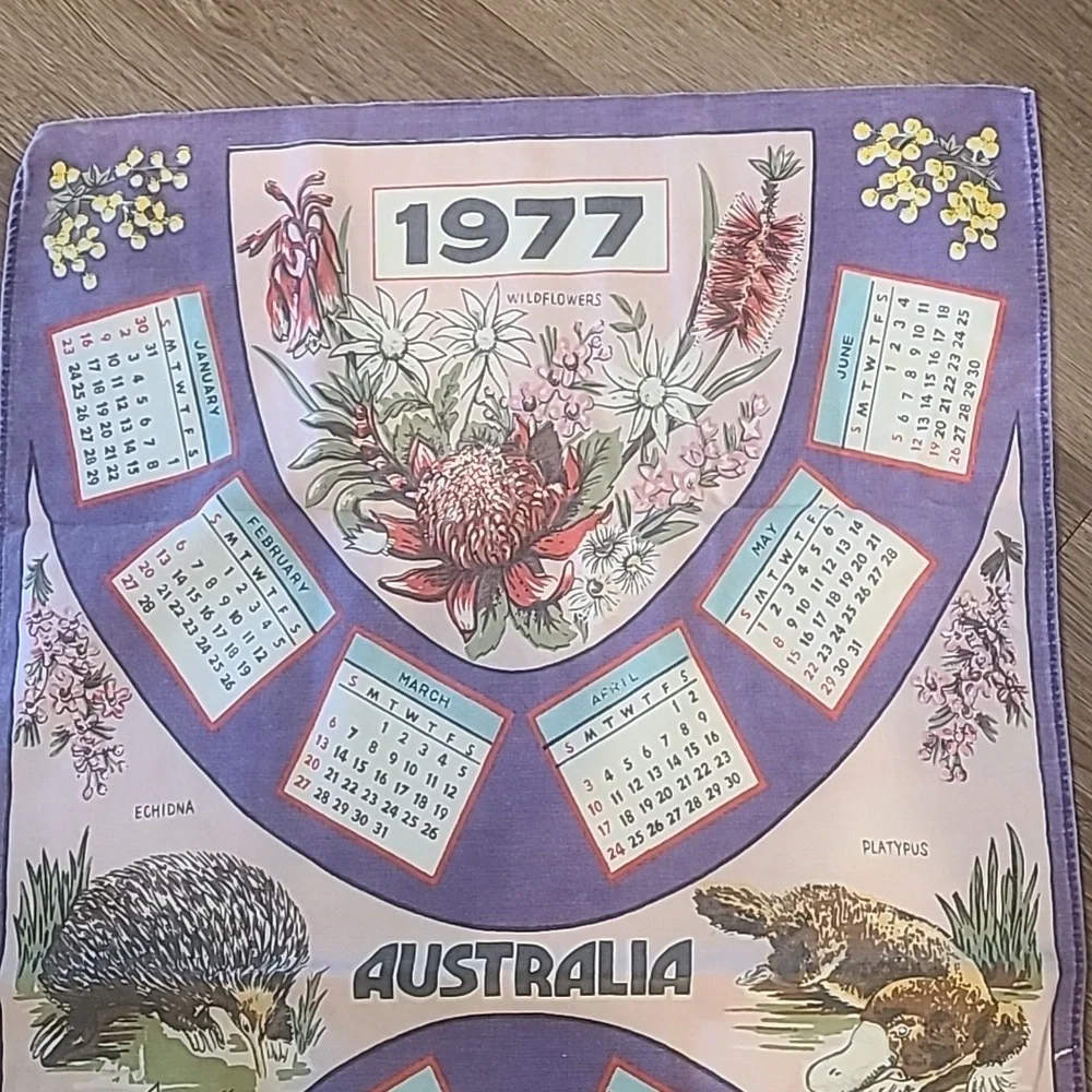 Vintage Australia Calendar Tea Towel - Purple